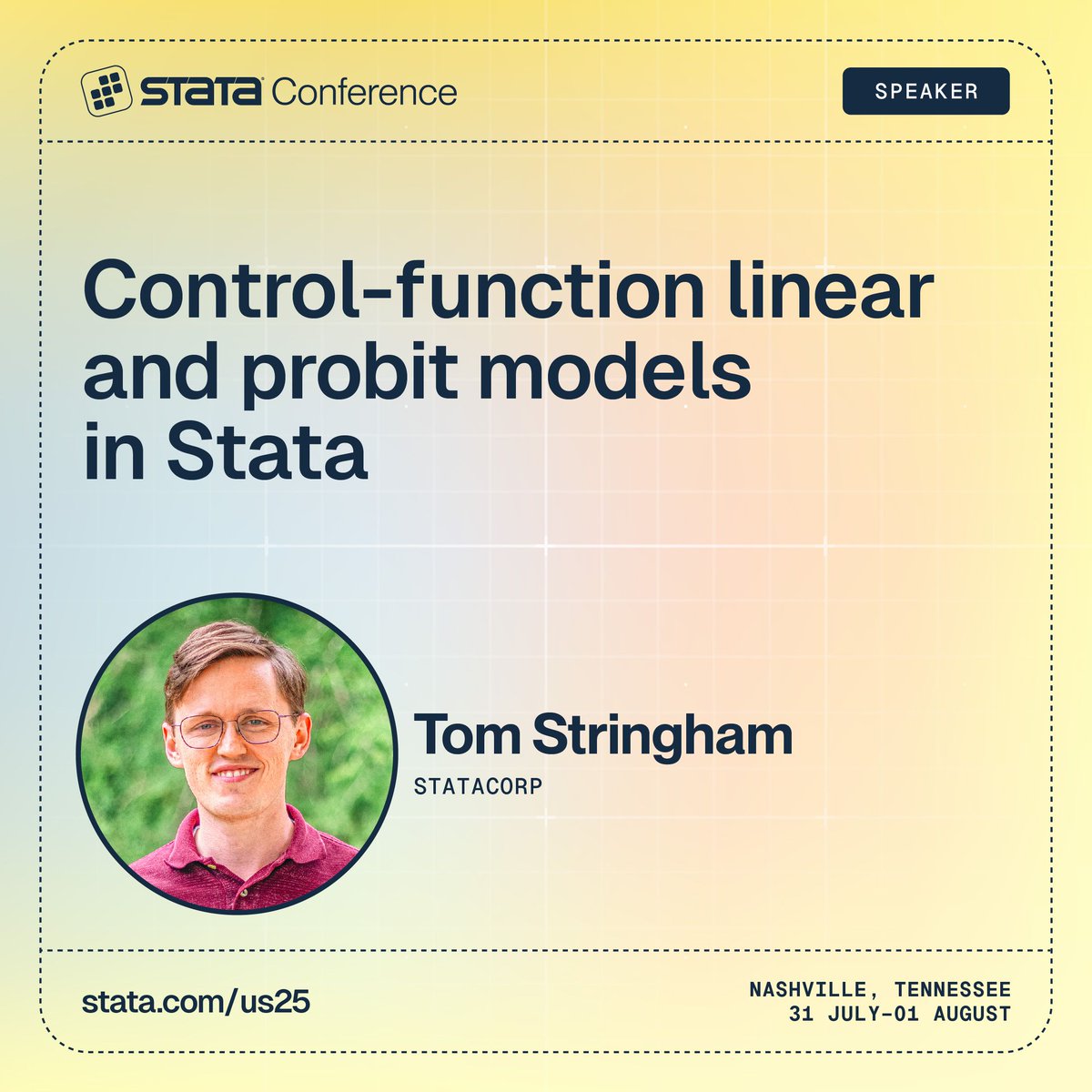 Stata (@stata) on Twitter photo Meet the #Stata2025 speakers:
Discover how Stataโs new ๐ฐ๐ณ๐ฟ๐ฒ๐ด๐ฟ๐ฒ๐๐ and ๐ฐ๐ณ๐ฝ๐ฟ๐ผ๐ฏ๐ถ๐ commands offer more flexibility over traditional instrumental-variables methods with Tom Stringham from <a href="/Stata/">Stata</a>.
Full abstract: stata.com/us25
#Stata #StataConference Meet the #Stata2025 speakers:
Discover how Stataโs new ๐ฐ๐ณ๐ฟ๐ฒ๐ด๐ฟ๐ฒ๐๐ and ๐ฐ๐ณ๐ฝ๐ฟ๐ผ๐ฏ๐ถ๐ commands offer more flexibility over traditional instrumental-variables methods with Tom Stringham from <a href="/Stata/">Stata</a>.
Full abstract: stata.com/us25
#Stata #StataConference
