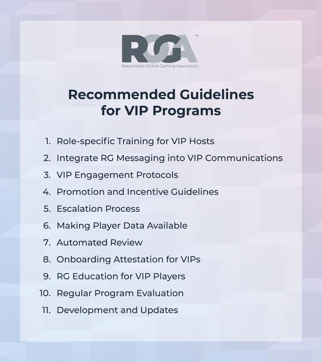 ROGA is proud to share our recommended guidelines for integrating #ResponsibleGaming into VIP programs.

Read the full release → tinyurl.com/yeyt8xz9