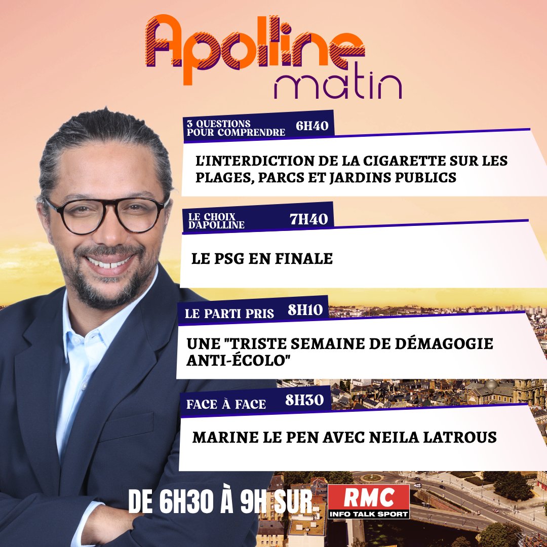 RMC (@rmcinfo) on Twitter photo 🎙 Demain, dès 6h30, dans #ApollineMatin :
► 6h40 : Dr Emmanuel Ricard, porte-parole de <a href="/laliguecancer/">La Ligue contre le cancer</a>
► 7h40 : <a href="/onteniente_f/">Fabien Onteniente ✨✨</a>, réalisateur et Vincent Guérin, ancien joueur du PSG
► 8h15 : <a href="/CBeaune/">Clément Beaune</a>, haut-commissaire au Plan
► 8h30 : <a href="/MLP_officiel/">Marine Le Pen</a>, présidente du groupe RN à 🎙 Demain, dès 6h30, dans #ApollineMatin :
► 6h40 : Dr Emmanuel Ricard, porte-parole de <a href="/laliguecancer/">La Ligue contre le cancer</a>
► 7h40 : <a href="/onteniente_f/">Fabien Onteniente ✨✨</a>, réalisateur et Vincent Guérin, ancien joueur du PSG
► 8h15 : <a href="/CBeaune/">Clément Beaune</a>, haut-commissaire au Plan
► 8h30 : <a href="/MLP_officiel/">Marine Le Pen</a>, présidente du groupe RN à
