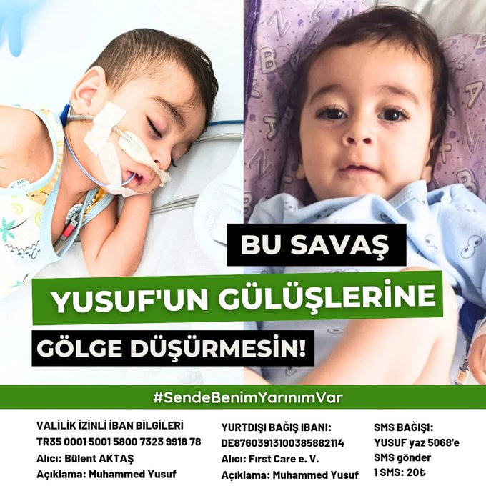 5 yaşındaki Yusuf kardeşimiz, SMA Tip-1 hastalığına karşı dimdik duruyor. Şu an kampanyamızın %95'i tamamlandı. Bitmesine sadece bir adım kaldı… 
Desteklerimizle bu zorluğunda Yusuf'un yanında olalım, onun geleceği için son bir destek verelim. 
Yusufİçin #SonSaatler