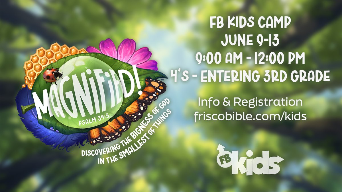 friscobible's tweet photo. 🎒 What’s included at Kids Camp?
✅ High-energy worship
✅ Fun Bible lessons
✅ Outdoor games &amp; crafts
✅ Snacks &amp; new friends!
✅ SAFE &amp; loving environment!
📅 June 9-13 | 9 AM - 12 PM
🔗 Register now → https://t.co/KGtIREseV7
#FBCKidsCamp #MadeToMagnify https://t.co/Gxyx4eDbBZ