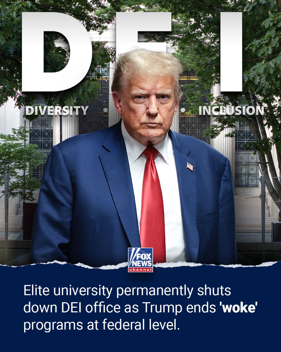 FoxNews's tweet photo. DONE WITH DEI: @MIT is finally shutting down its diversity, equity and inclusion office, following a review process than began nearly 18 months ago. The prestigious university says it's in the "talent business" as it follows @realDonaldTrump's lead in ending "woke" programs. https://t.co/Dz4kIUm5aS