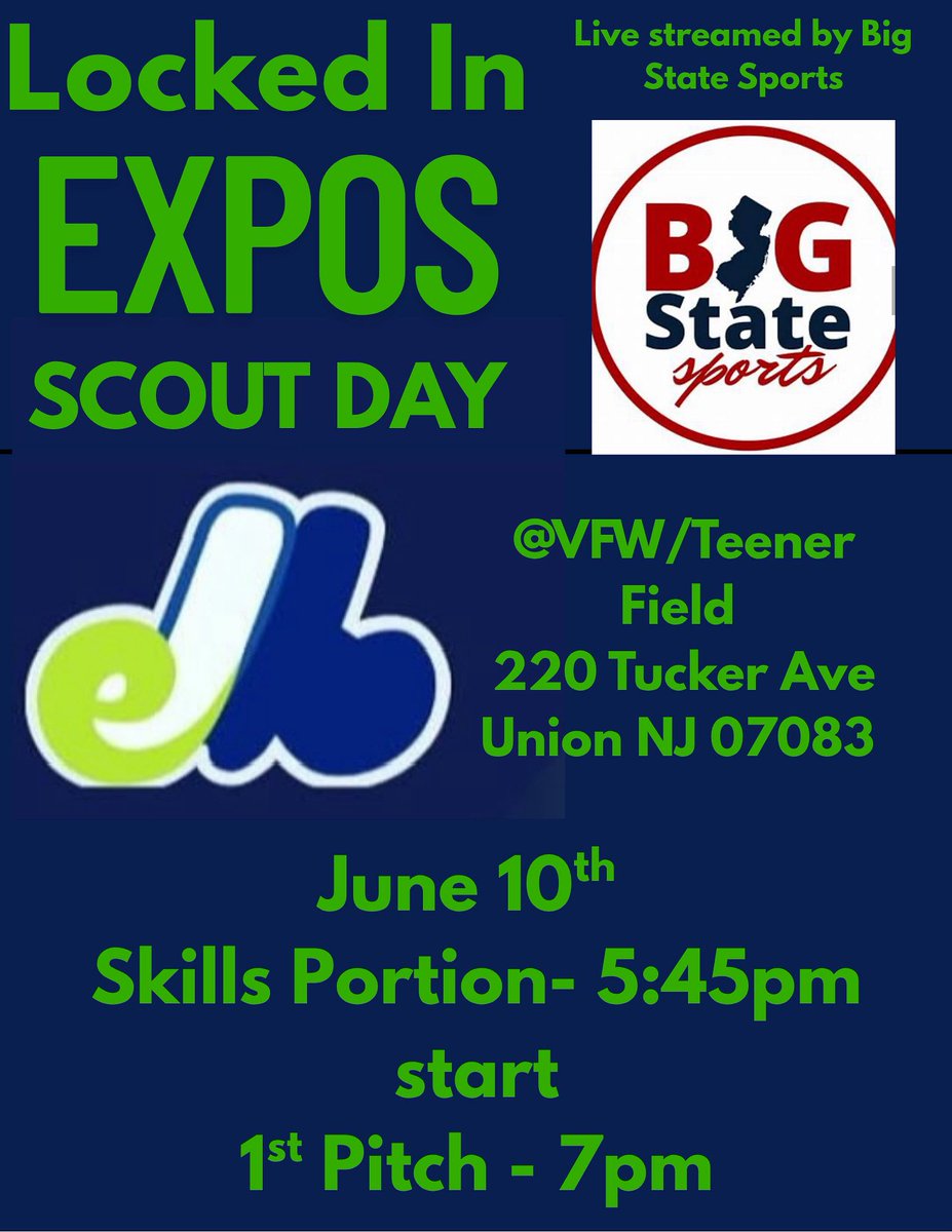 Locked In Expos (@libexpos) on Twitter photo LIB EXPOS Scout Day is scheduled for June 10th. It will be live streamed by <a href="/bigstatesports/">Big State Sports</a> LIB EXPOS Scout Day is scheduled for June 10th. It will be live streamed by <a href="/bigstatesports/">Big State Sports</a>