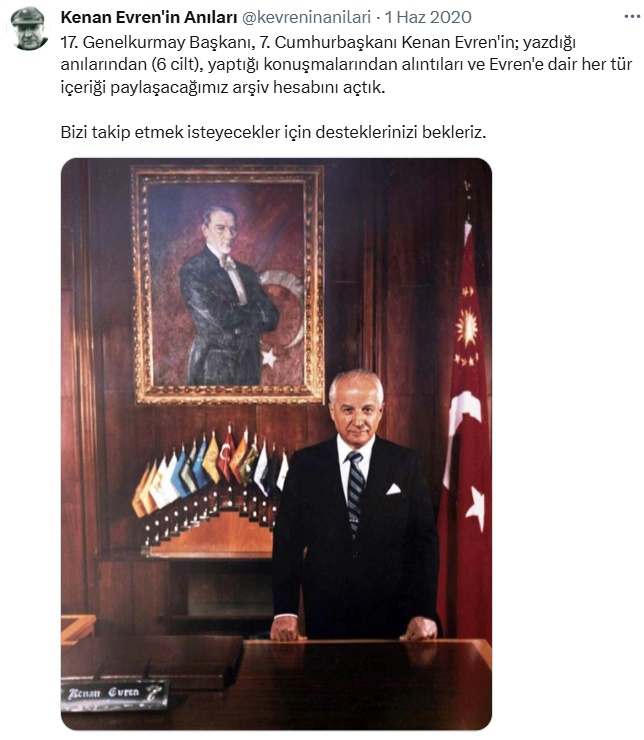 1 Haziran 2020'den beri arasız paylaşım yapıyorum. Harika ve çok faydalı bir arşiv hesabı oldu. Artık bitti. Bu gönderinin altına Anıların ilk 5 cildini, fotoğrafları ve videoları ekleyip gidiyorum.

Son söz: Ruhun şad olsun büyük insan #KenanEVREN.