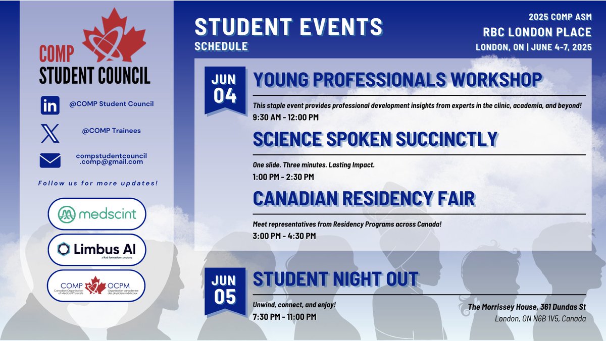 COMPTrainees's tweet image. π’ COMP ASM 2025 is next week!
π London, ON | ποΈ June 4β7
Theme: Advancing Care through Personalized Imaging & Adaptive Radiotherapy
π Donβt miss our Young Prpfessionals Workshop, SΒ³, Residency Fair & more!
π Program: lnkd.in/gh8EtPRf
#COMP2025 #MedPhys