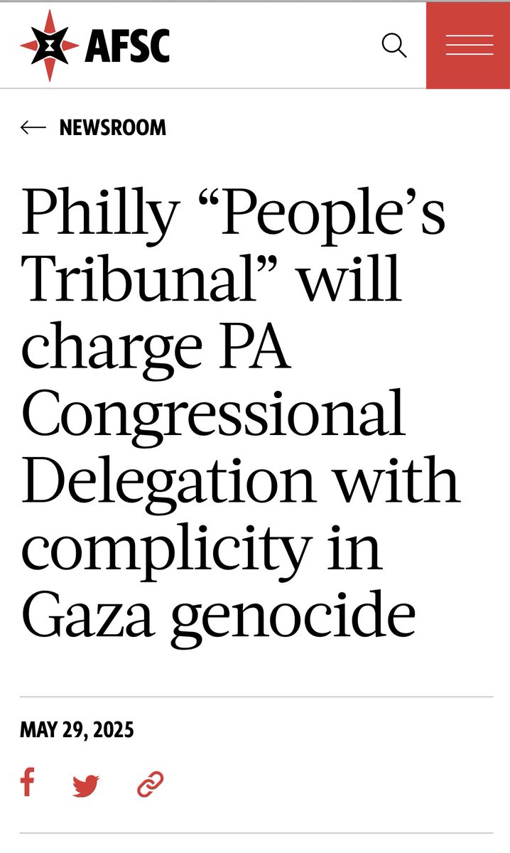 afsc_org's tweet photo. This Saturday, May 31, Philadelphia peace and justice orgs will hold a “People’s Tribunal on War Crimes &amp; Genocide in Gaza” to present the case that US government officials are complicit in funding and supporting Israel’s war crimes and genocide in Gaza. 

https://t.co/cajQBfvzY3 https://t.co/d5gqOowKYP