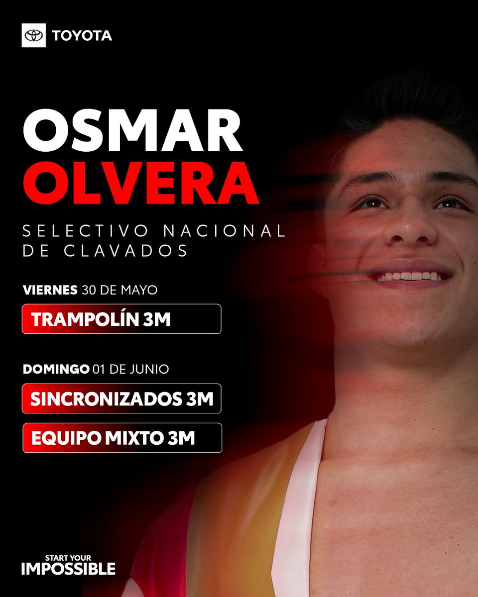 .@osmardiver05 entra a la acción este fin de semana en el selectivo nacional de clavados. 💦 ¡Vamos con todo! 🙌🏻 🇲🇽

#TeamToyotaMx #StartYourImpossible