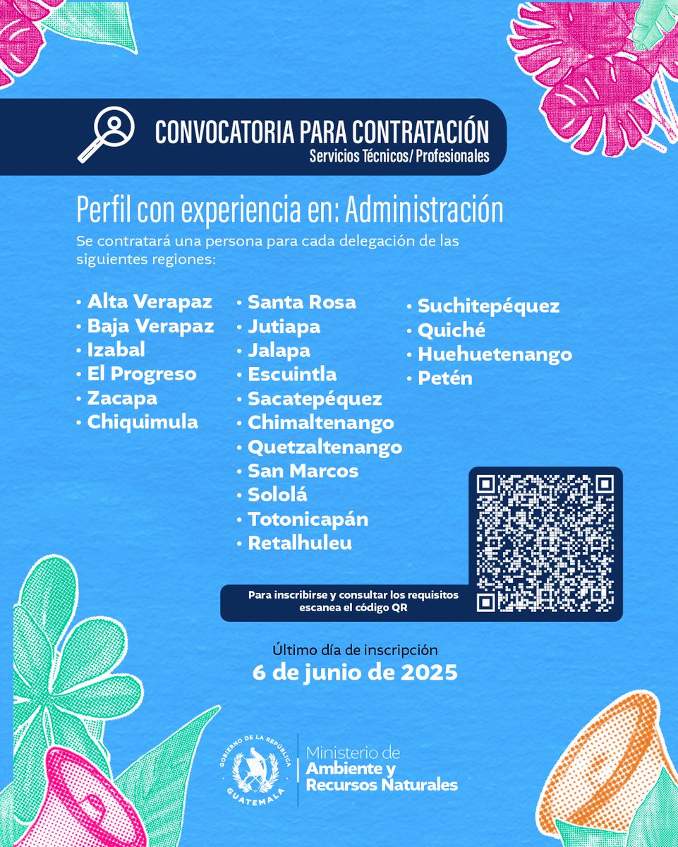 🔈¡Que se corra la voz!🔈

El Ministerio de Ambiente y Recursos Naturales está contratando. 🗳️

Si querés ser parte del cambio y trabajar por un mejor ambiente, esta es tu oportunidad.✨🍃