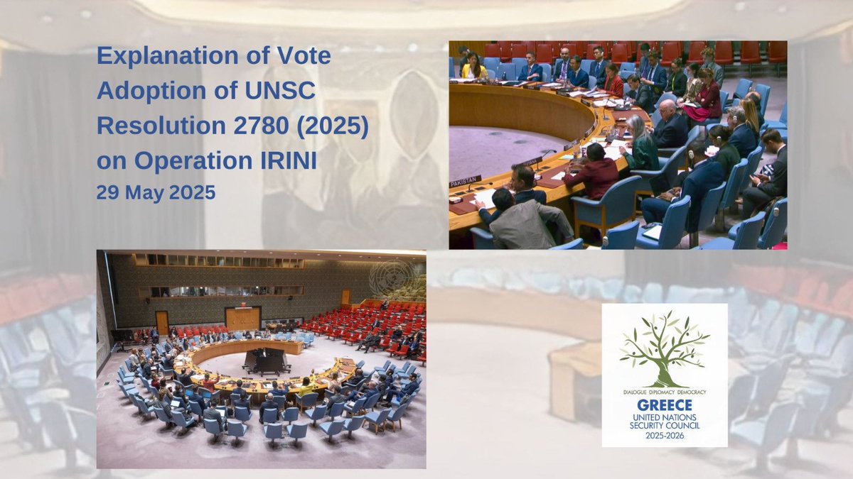 Greece to the United Nations (@grun_ny) on Twitter photo At an Explanation of Vote on the adoption of UNSCR 2780 (2025), PR of Greece, Ambassador <a href="/evasekeris/">Evangelos Sekeris</a>, in his national capacity:
➡️ thanked as co-penholder of the Resolution alongside <a href="/franceonu/">La France à l'ONU 🇫🇷🇺🇳</a> , the Council members for their support in extending Operation IRINI's mandate for At an Explanation of Vote on the adoption of UNSCR 2780 (2025), PR of Greece, Ambassador <a href="/evasekeris/">Evangelos Sekeris</a>, in his national capacity:
➡️ thanked as co-penholder of the Resolution alongside <a href="/franceonu/">La France à l'ONU 🇫🇷🇺🇳</a> , the Council members for their support in extending Operation IRINI's mandate for