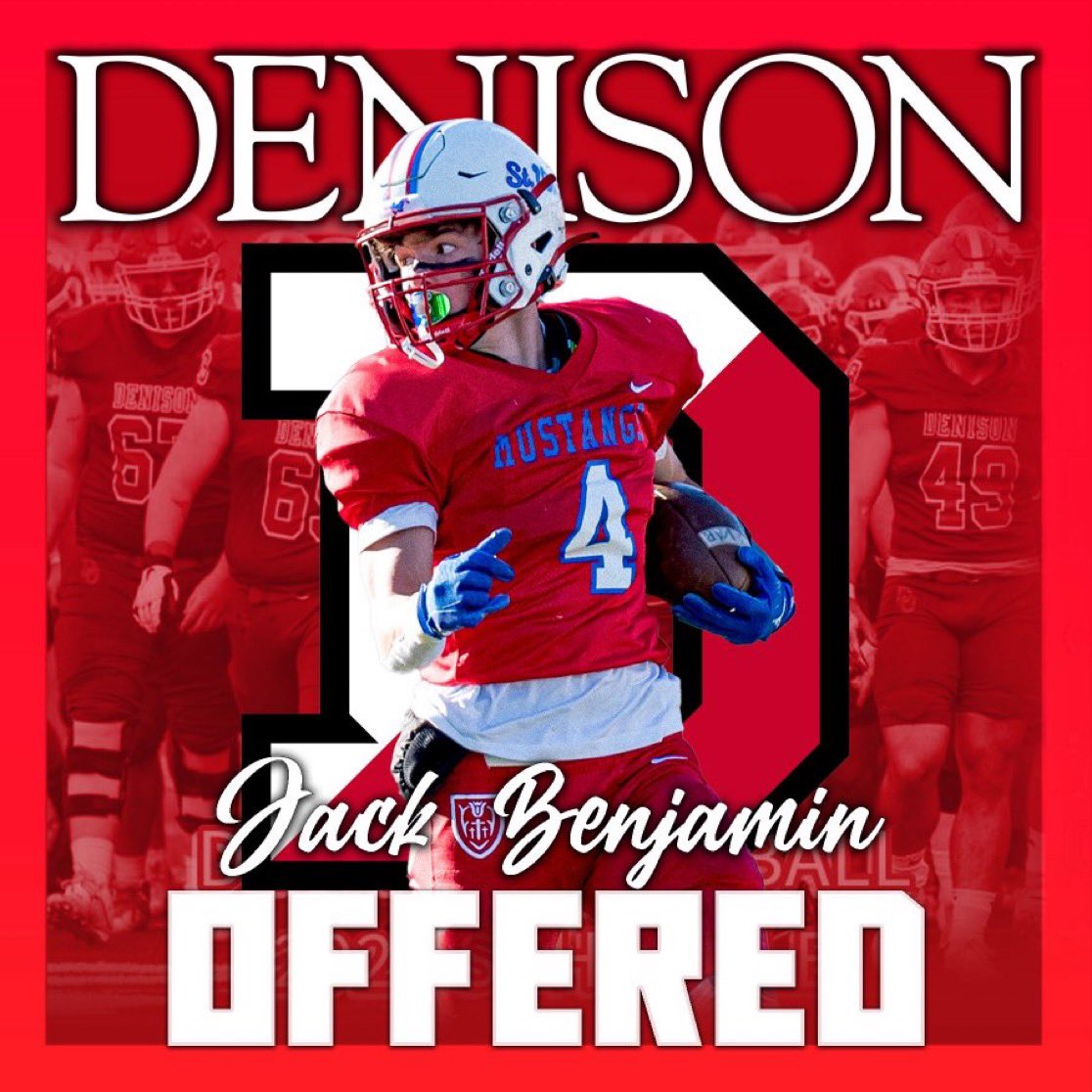 Jack Benjamin (@jackbenja4) on Twitter photo Absolutely BLESSED to receive my first offer from <a href="/DUFootball/">Denison Football</a> after a great call with <a href="/coachhatem/">Jack Hatem</a> and <a href="/keye_38/">Coach Thompson</a>
<a href="/SVHS_FB/">St. Vincent de Paul College Prep Football</a> <a href="/ttherzog/">Coach Trent Herzog</a> <a href="/jlawson707/">JaJuan Lawson</a> <a href="/NorthCoast7v7/">North Coast 7v7 Team</a> <a href="/PGregorian/">Paul Gregorian</a> <a href="/CoachG707/">Coach Garrett Sathre</a> Absolutely BLESSED to receive my first offer from <a href="/DUFootball/">Denison Football</a> after a great call with <a href="/coachhatem/">Jack Hatem</a> and <a href="/keye_38/">Coach Thompson</a>
<a href="/SVHS_FB/">St. Vincent de Paul College Prep Football</a> <a href="/ttherzog/">Coach Trent Herzog</a> <a href="/jlawson707/">JaJuan Lawson</a> <a href="/NorthCoast7v7/">North Coast 7v7 Team</a> <a href="/PGregorian/">Paul Gregorian</a> <a href="/CoachG707/">Coach Garrett Sathre</a>