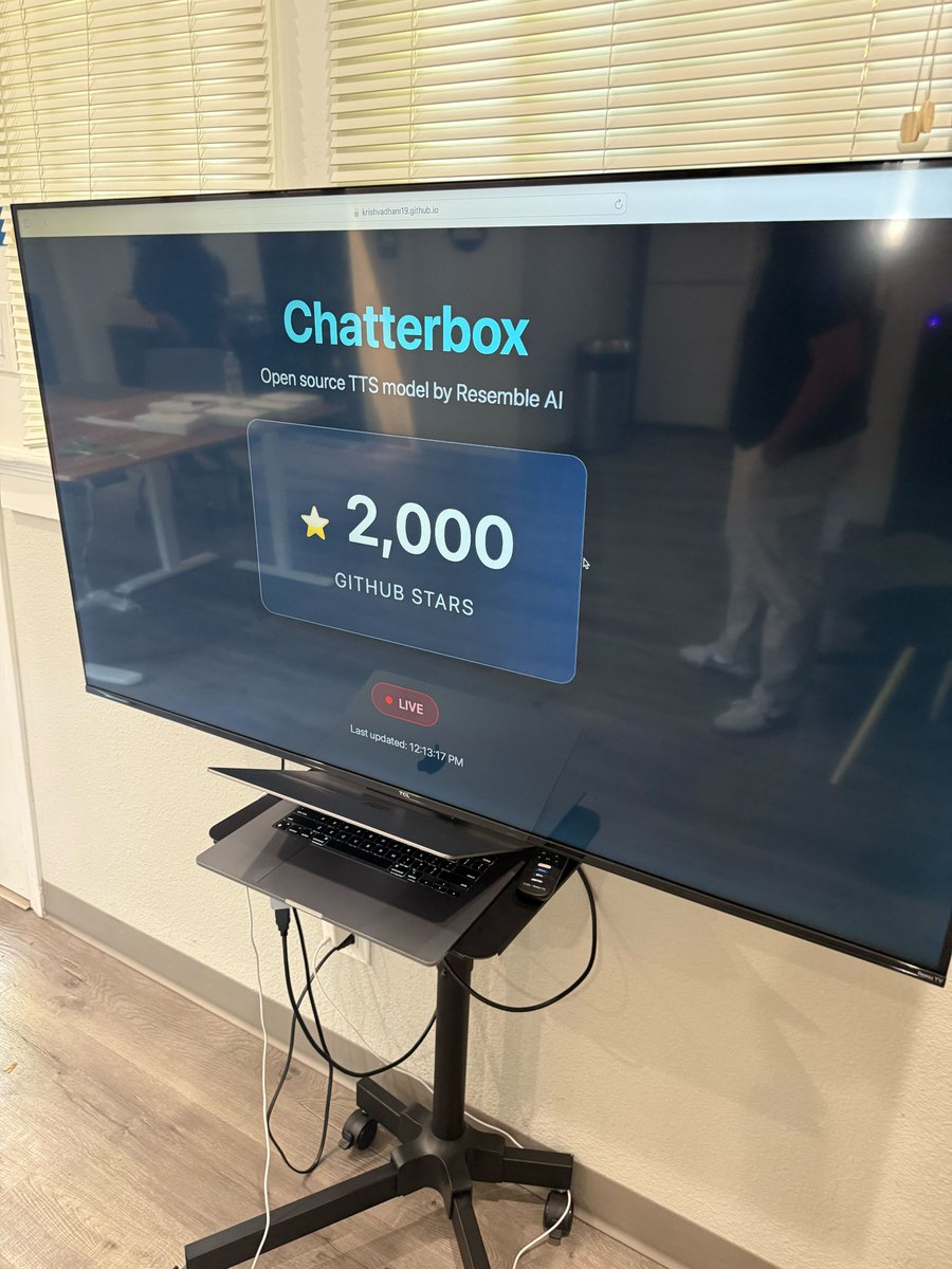 resembleai's tweet image. 🚀 24 hours. 2,000 stars.

Chatterbox is officially the fastest growing open source TTS model!

To everyone who starred, forked, and started building - you&apos;re not just early, you&apos;re part of the revolution.

This is what happens when you make enterprise-grade voice AI free for…