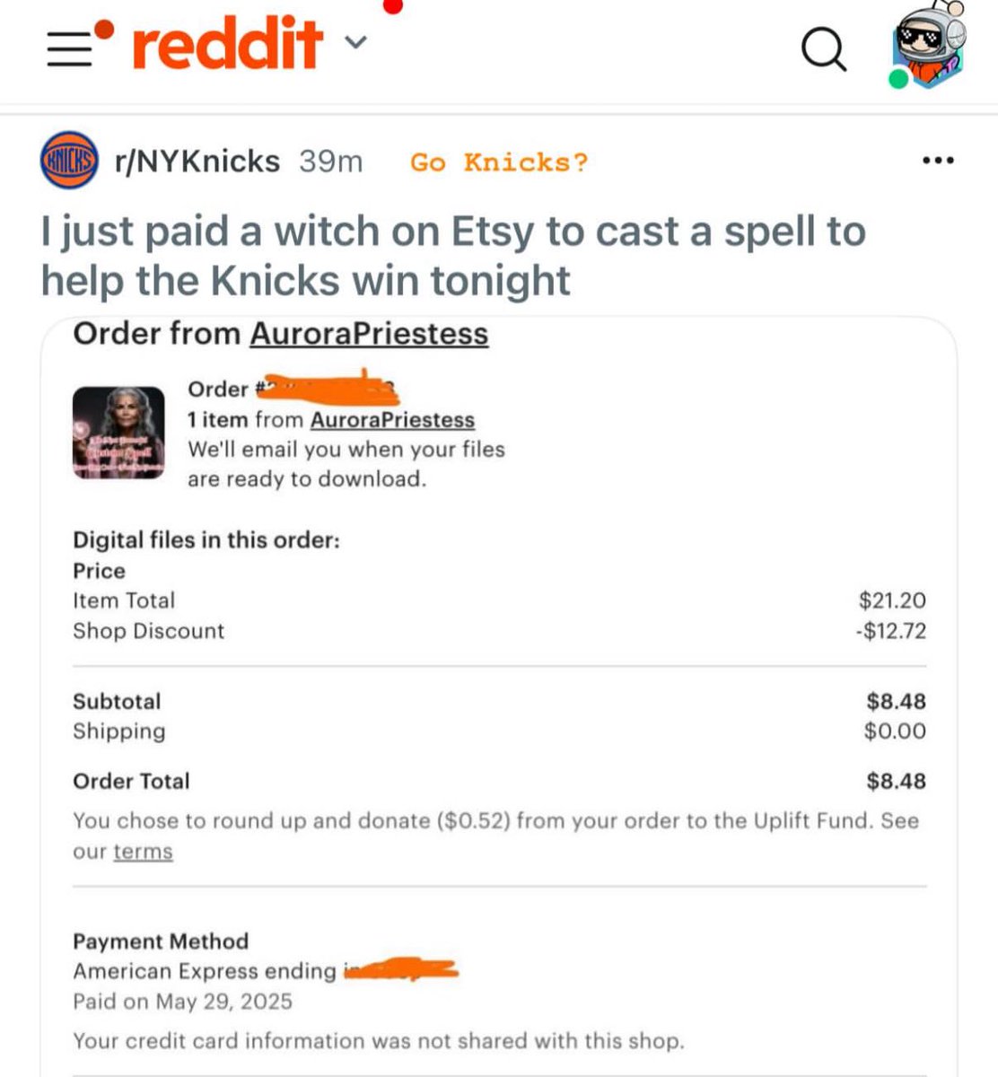 A Knicks fan on Reddit paid a witch to cast a spell in order to help the Knicks beat the Pacers tonight 😭
