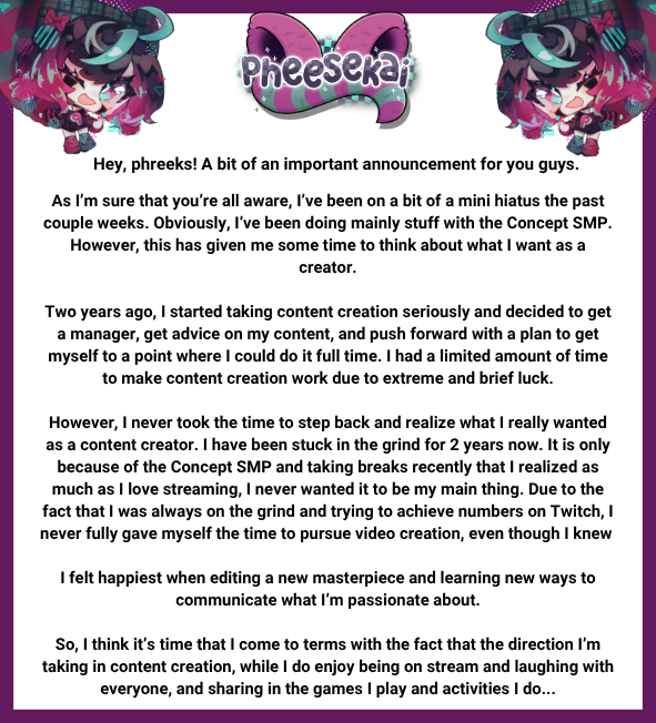 [Announcement]

I hope you can understand why I have chosen to take this direction. 

This one is long and a 3 part announcement, so please do check the full thread for all of the information.