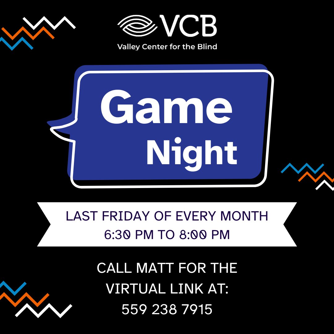 Join VCB for Family Feud this Friday night at 6:30 PM! To attend our upcoming virtual Game Night, give us at call at 5592387915 to request the meeting link.
