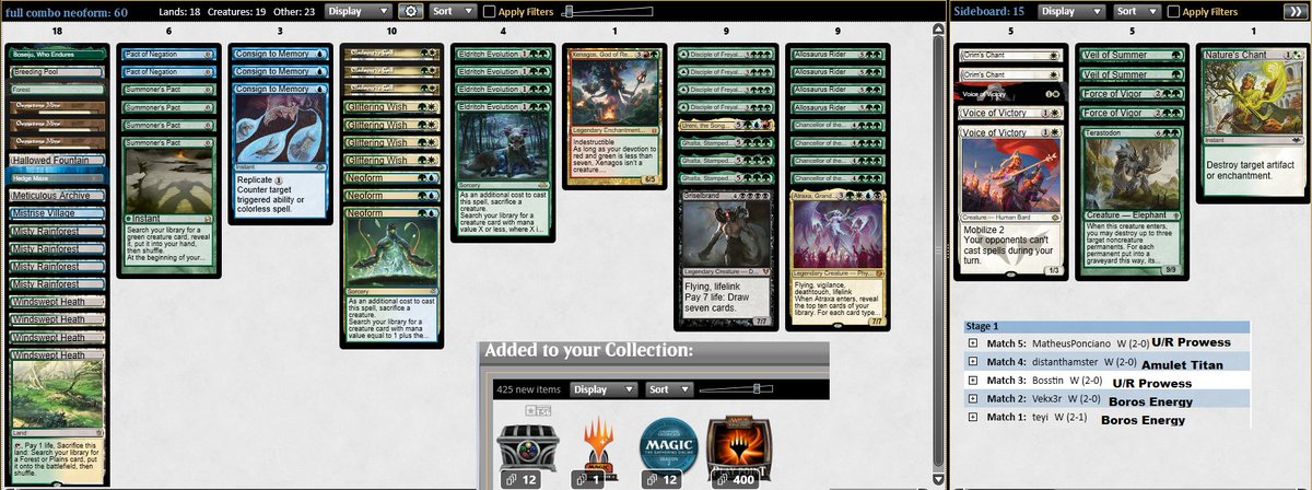 🏆#1 in Modern Gold league with Neoform after prélim 3-1 (loose mirror) Update Decklist , to try to beat against  blue deck  with Village and 3 voice in sideboard ! the new version removes some of the variance with wish it's pretty cool ! 😍

Value tag: <a href="/fireshoes/">Robert Taylor🔥</a>