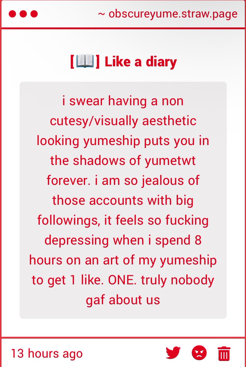 [📖] i understand bit its also scary to be popular and have a weird freaky looking yumeship -☕️