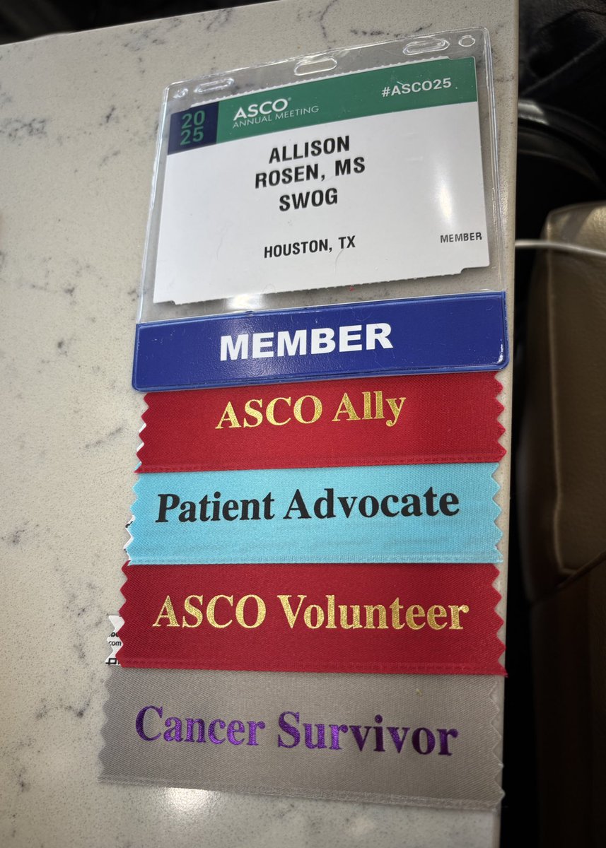 Allison Rosen, MS (@arosen380) on Twitter photo Every year I add more ribbons to my <a href="/ASCO/">ASCO</a> badge but I will always be most proud of the one that says CANCER SURVIVOR! Beyond proud to attend the annual mtg as a passionate advocate ready to lend my voice & collaborate to ensure a better future for all #ASCO25 #crcsm #ayacsm <a href="/SWOG/">SWOG Cancer Research Network</a> Every year I add more ribbons to my <a href="/ASCO/">ASCO</a> badge but I will always be most proud of the one that says CANCER SURVIVOR! Beyond proud to attend the annual mtg as a passionate advocate ready to lend my voice & collaborate to ensure a better future for all #ASCO25 #crcsm #ayacsm <a href="/SWOG/">SWOG Cancer Research Network</a>