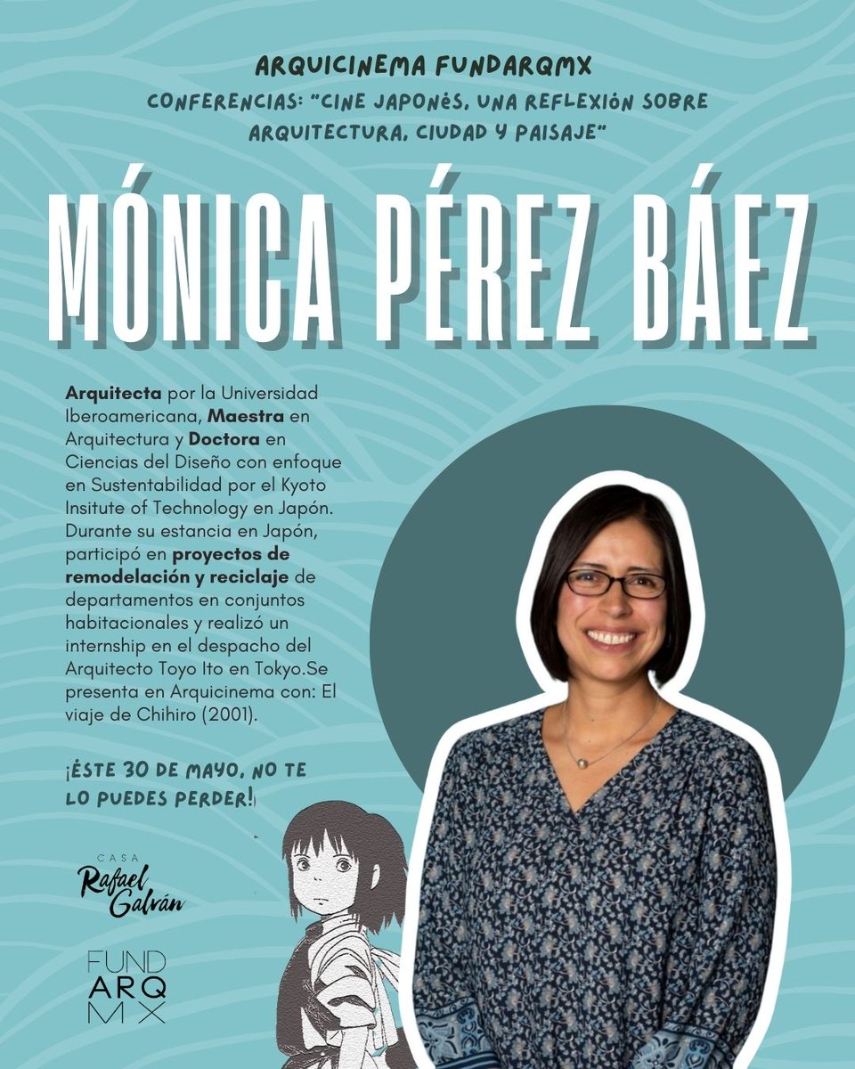 Conoce éste 30 de mayo a la Arq. Mónica Pérez. Ponente del evento “Arquicinema Fundarqmx, cine japonés: una reflexión sobre arquitectura, ciudad y paisaje".

Registro: eventbrite.es/e/cine-japones…

#evento #cultura #cine #arquitectura #cdmx