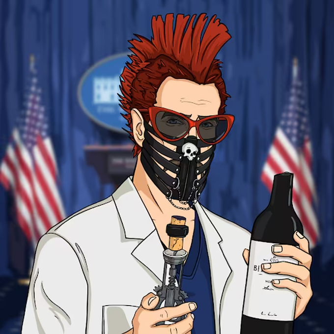 John McAfee Legacy NFT - Genius #14342
🔗 https://ghostchain.io/freenft

Phase: Genius
Level: 1

Traits:
👄 Punk Mask | 🍷 Alcohol | 🎸 Punk Hair
🕶️ 70s Sunglasses | 🥼 Lab Coat | 🏛️ President