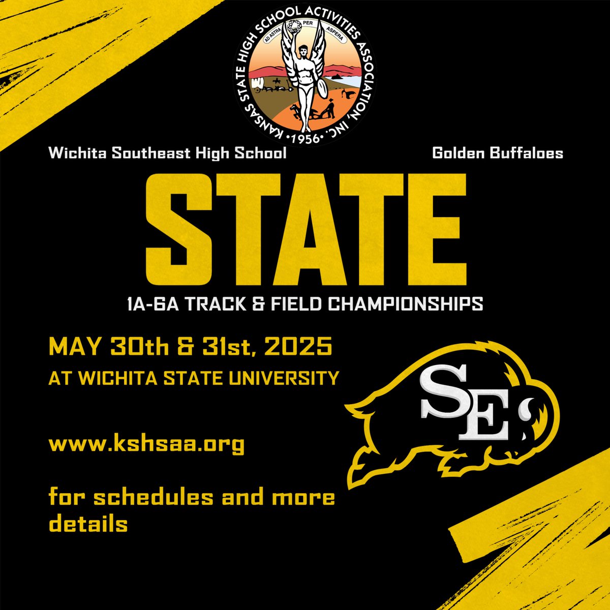 The <a href="/KSHSAA/">KSHSAA</a> state track meet held at Cessna Stadium in Wichita is considered the largest high school track meet in the United States. It attracts over 3,500 athletes and 20,000+ spectators. Check kshsaa.org for schedules. #GoBuffs