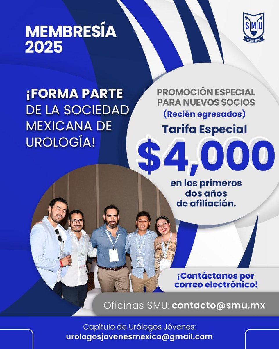 ¡Te espera un gran camino como recién egresado! Forma parte de la Sociedad Mexicana de Urología y lleva tu preparación profesional a otro nivel. 🙌🩺

📲 ¡Contáctanos! 
Oficinas SMU: contacto@smu.mx
Capítulo de Urólogos Jóvenes: urologosjovenesmexico@gmail.com

#SMU25