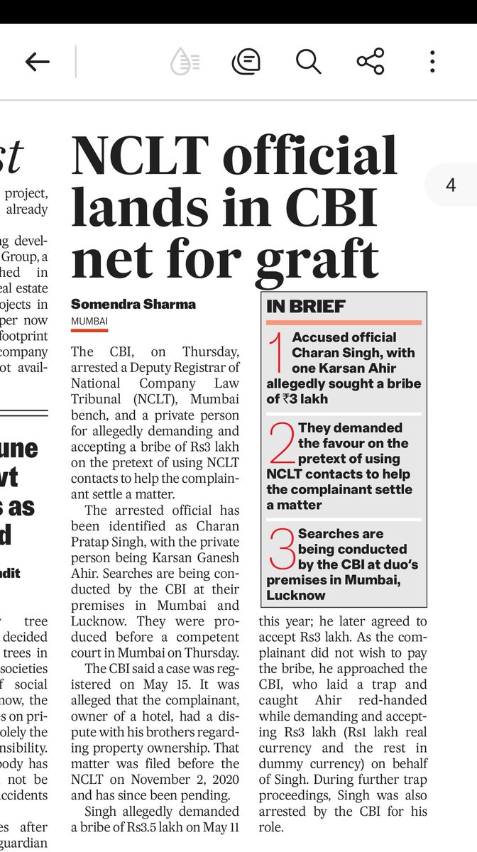 Corruption in Judiciary at its peak. Pl do something about it! Temples of Justice only want Offerings it seems. #NCLT official arrested by CBI in Mumbai. He was asking for 3 lakhs rupees.
