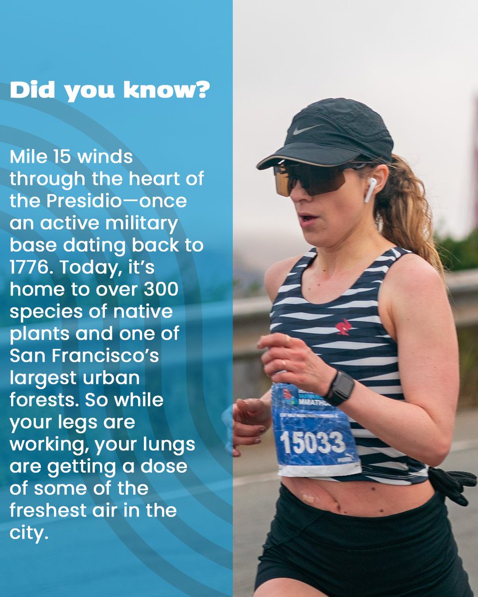 🏁 Mile by Mile – Mile 15! 🏁 

Welcome to the heart of the Presidio—where coastal breezes, shaded trails, and a touch of elevation change things up. 🌲

#SanFranciscoMarathon #SFM2025 #SanFrancisco #MileByMile