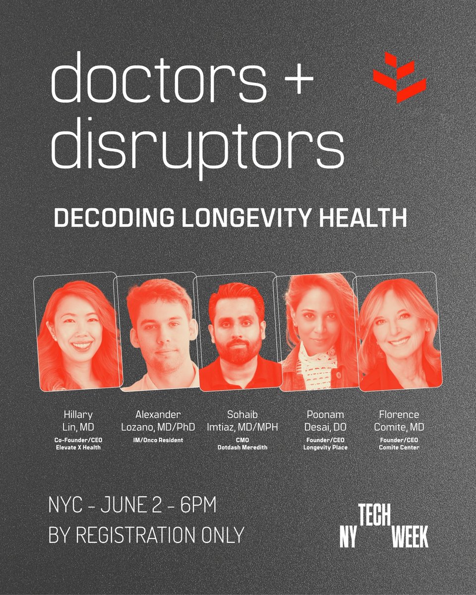 Join 5 top physician-founders for Doctors + Disrupters: Decoding Longevity Health—no biohacking bros, just real clinical science.

📍 June 2 | 6–8pm NYC | #NYTechWeek

🩺 Register: Link in bio

#LongevityMedicine #Healthspan