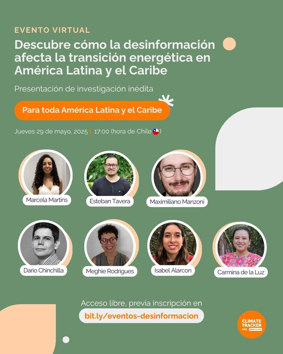 Top 3 del chisme que contaremos hoy:
🎯 Quiénes, con nombre y apellido, desinforman + sobre la transición energética en LATAM.
🕵🏼 Qué retóricas utilizan.
🗞️ Cómo enfrentar esas narrativas desde el periodismo.
Regístrate al zoom o mira el evento en YouTube: youtube.com/live/xh91uUrFq…