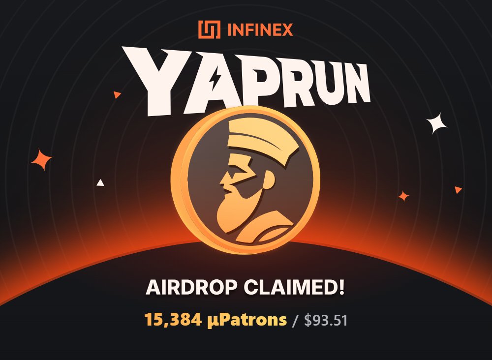 I came 476th on <a href="/infinex/">Infinex</a>'s Season Zero Yaprun leaderboard, and I just claimed my airdrop of 15,384 µPatrons.