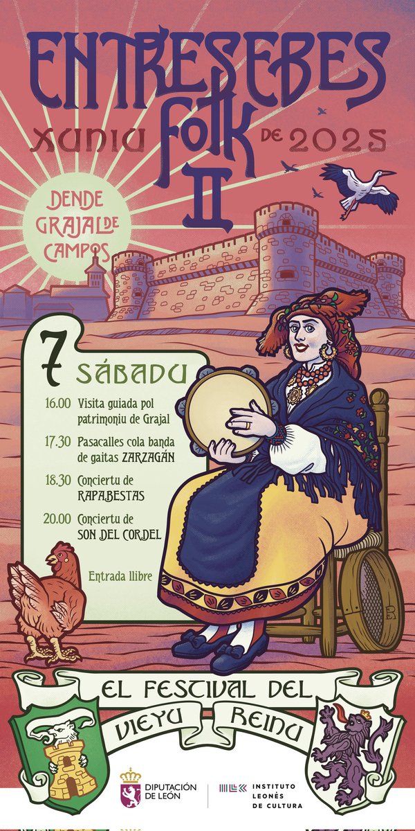 El ILC programa en Grajal de Campos la segunda edición del festival ‘Entresebes Folk’.

ℹ️ La banda de gaitas Zarzagán y los grupos Rapabestas y Son del Cordel amenizarán el evento que contará con una visita guiada por la localidad terracampina.

¡No te lo pierdas 😜!

#LeónEsp