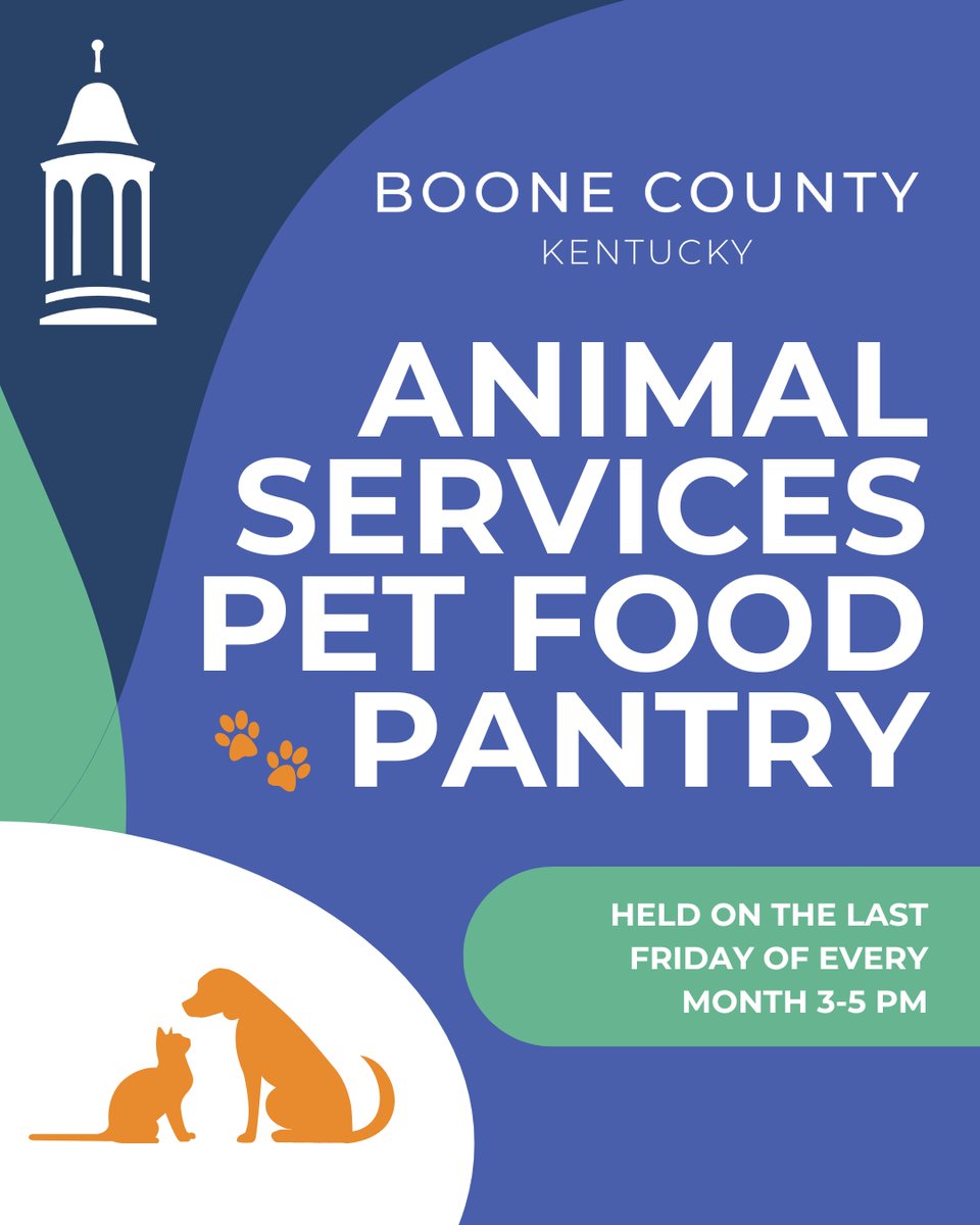 Animal Services Pet Food Pantry is tomorrow from 3–5 pm! If you’re facing challenges feeding your pets, stop by our pet food pantry held on the last Friday of every month from at the Animal Shelter. We provide pet food to families in need in Boone County.