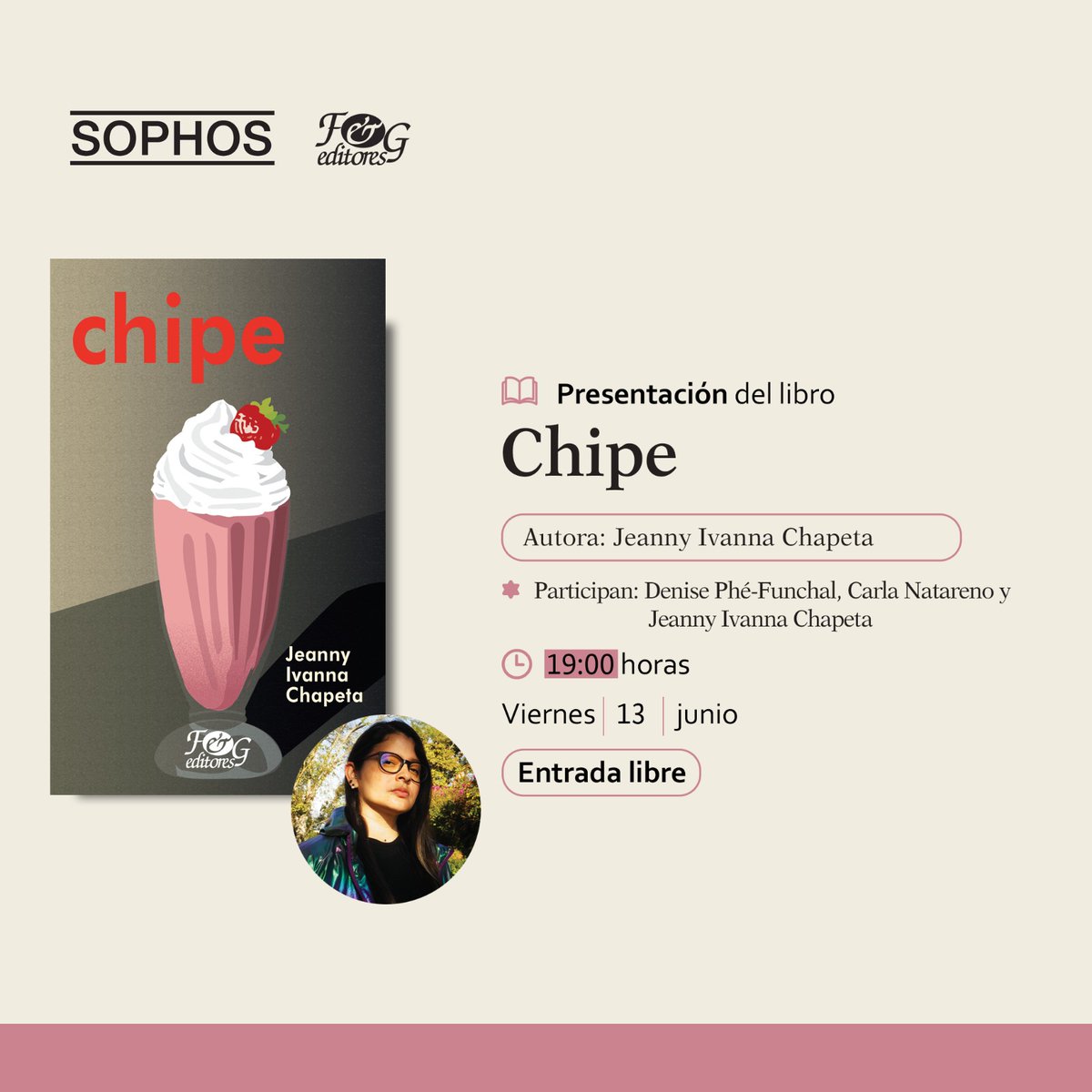 ¿Ya tienen planes para junio? ¿Qué les parece acompañar a Jeanny Chapeta a la presentación de su nuevo libro "Chipe"? Jeanny Chapeta <a href="/JeannyChapeta/">Jeanny Ivanna Chapeta</a> se caracteriza por su sentido del humor de tintes sarcásticos y un particular punto de vista en el mundo de las mujeres. La cita es