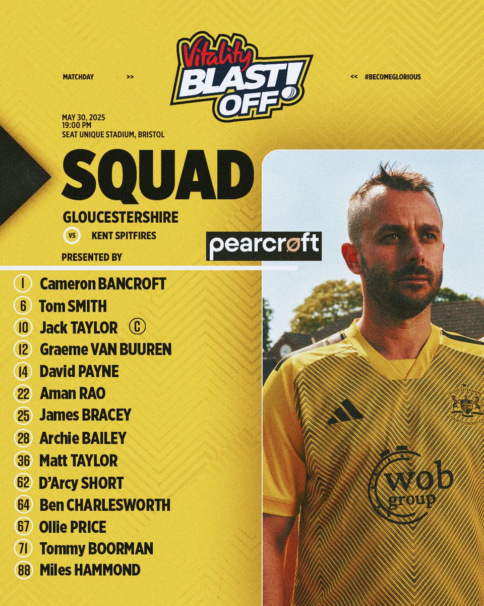 Our first squad of the 2025 T20 Vitality Blast campaign... 💛🖤

The defence begins now...

There are two potential Glos debutants, with new additions D'Arcy Short and Aman Rao included in the squad.

#BecomeGlorious