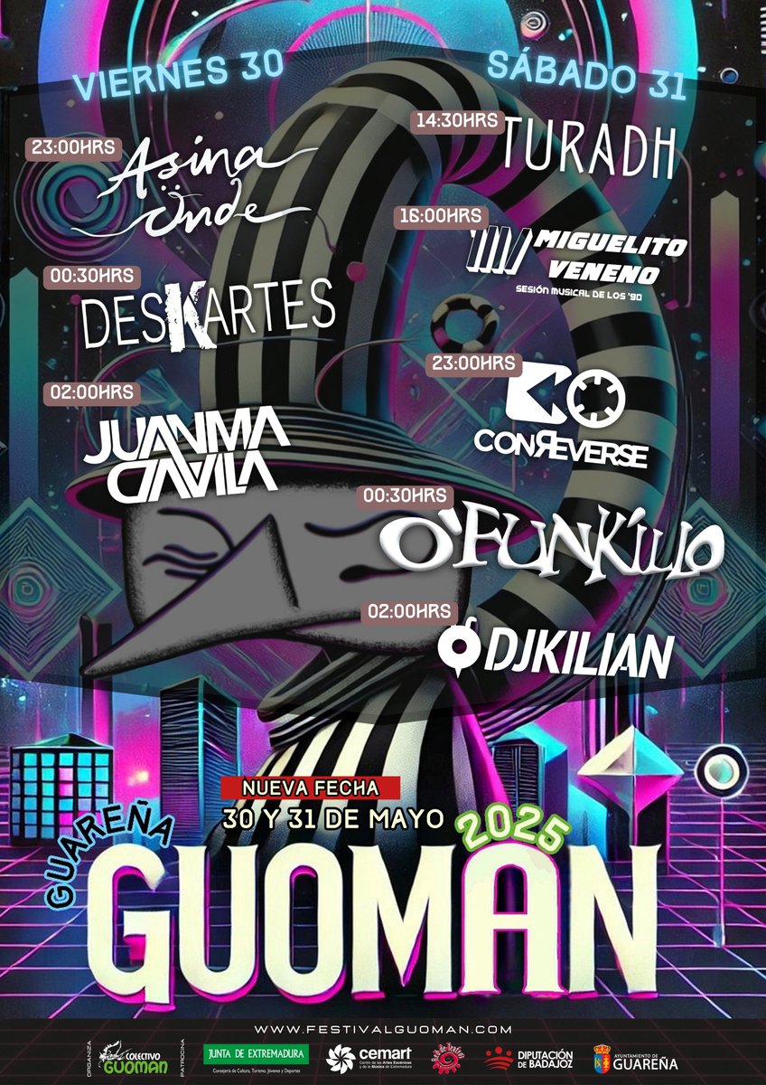💠 Amig@s Buenas Noches, mañana a estas horas, ya estaremos disfrutando del #Guoman2025 de #Guareña....

Os dejamos por aquí los horarios de todos los conciertos, tanto del viernes como del sábado, del Escenario Guoman.

#visitaGuareña