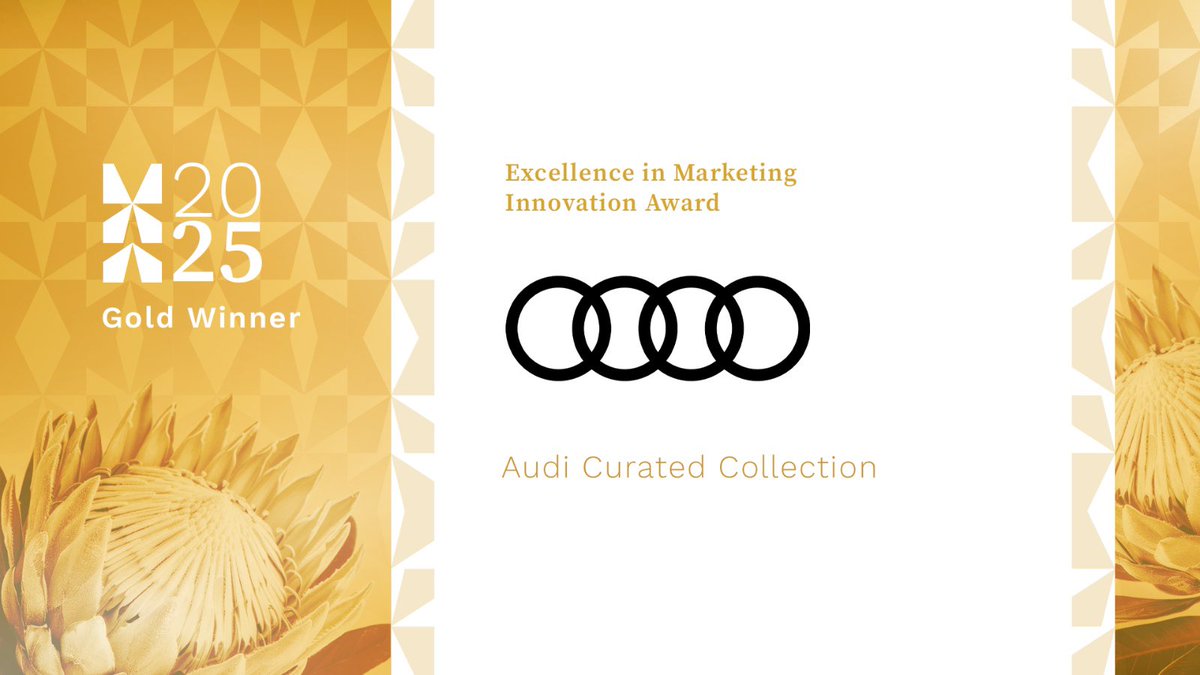 marketachievers's tweet photo. @audi_sa wins Gold for Marketing Innovation!
Used AI to create lifestyle content when cars weren't available - turning challenges into creative gold 🏆

Silver: @Nedbank Art of Wine AI
Bronze: @JungleOats drinks range
#MAA2025 #Innovation #AI https://t.co/ZZD4jVU7xz