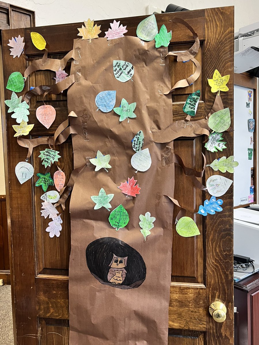 rlfreedm's tweet photo. Two weeks ago #agent11 and I went to the Superintendent’s office before school. The #jjsecretagents created a retirement tree for her full of wishes for her next journey snd offered thanks for what she has done for our school. https://t.co/57hOhqCn4x