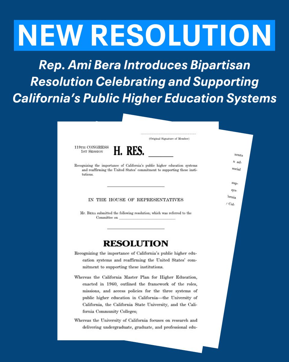Ami Bera, M.D. (@repbera) on Twitter photo NEW: I introduced a bipartisan resolution with <a href="/JayObernolte/">Rep. Jay Obernolte</a> celebrating and supporting California’s public higher education systems.
As a proud UC alum and former educator, I’ve seen firsthand how California’s public colleges and universities open doors and fuel our economy. NEW: I introduced a bipartisan resolution with <a href="/JayObernolte/">Rep. Jay Obernolte</a> celebrating and supporting California’s public higher education systems.
As a proud UC alum and former educator, I’ve seen firsthand how California’s public colleges and universities open doors and fuel our economy.