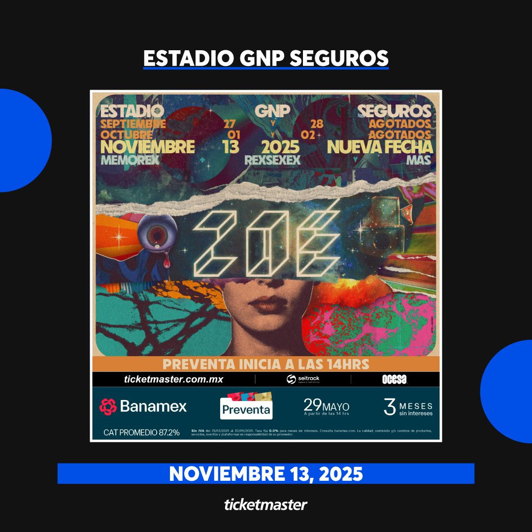 <a href="/zoetheband/">ZOÉ</a> abre una NUEVA FECHA este 13 de noviembre en el <a href="/EstadioGNP/">Estadio GNP</a> 💙 ✨⁣
⁣
Con la #PreventaBanamex no te quedes fuera y  compra tus 🎟️🎟️ aquí 👇⁣
⁣tkmx.link/ZoeTW