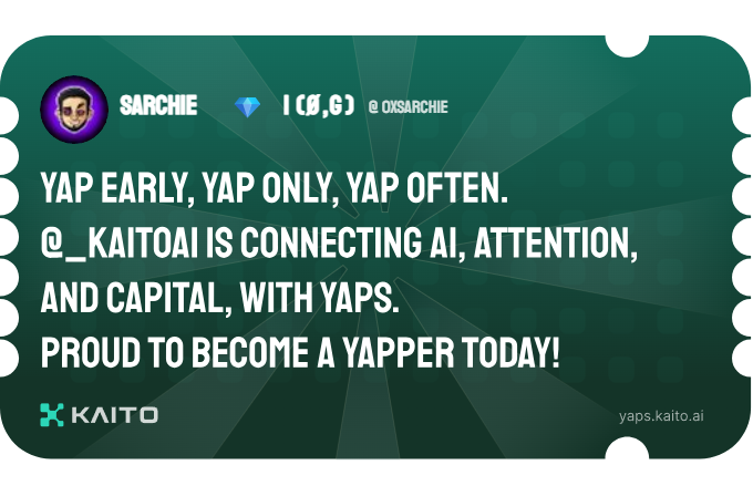 Yap early, yap only, yap often.

<a href="/KaitoAI/">Kaito AI 🌊</a> is connecting AI, attention and capital with Yaps.

Just claimed my social card and I'm accumulating Yap points in real-time.

Claim yours 👉 yaps.kaito.ai/referral/93952…