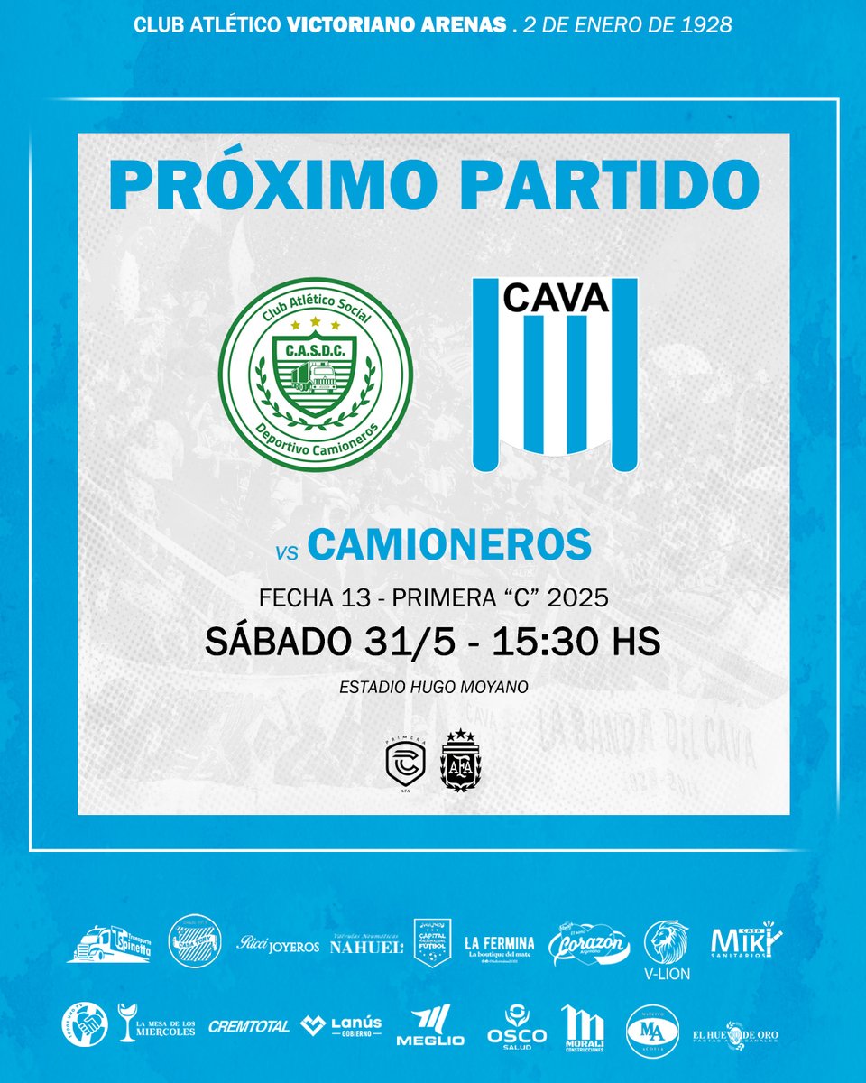 𝗣𝗥𝗢𝗫𝗜𝗠𝗢 𝗣𝗔𝗥𝗧𝗜𝗗𝗢 ⚽

📆 Sábado 31 de mayo
🕑 15:30 hs
🆚 Camioneros
🏆 Fecha 13
🏟️ Estadio Hugo Moyano

#VamosVictoriano 🩵🤍