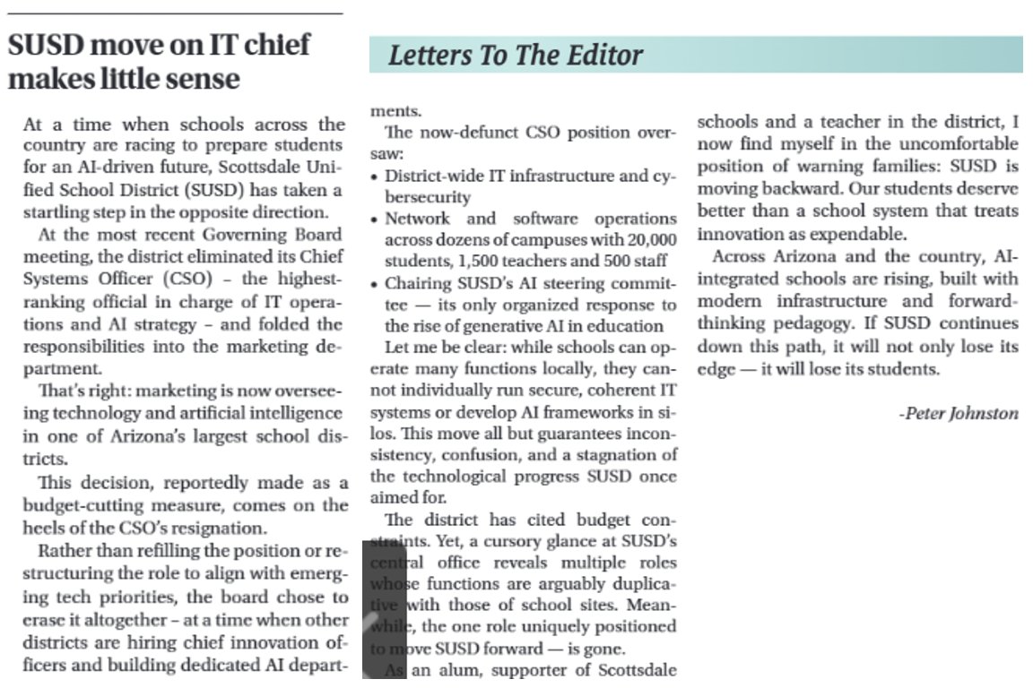 "SUSD is moving backwards." - SUSD teacher

This is in response to SUSD eliminating the Chief Systems Officer at a time when AI is transforming organizations.
