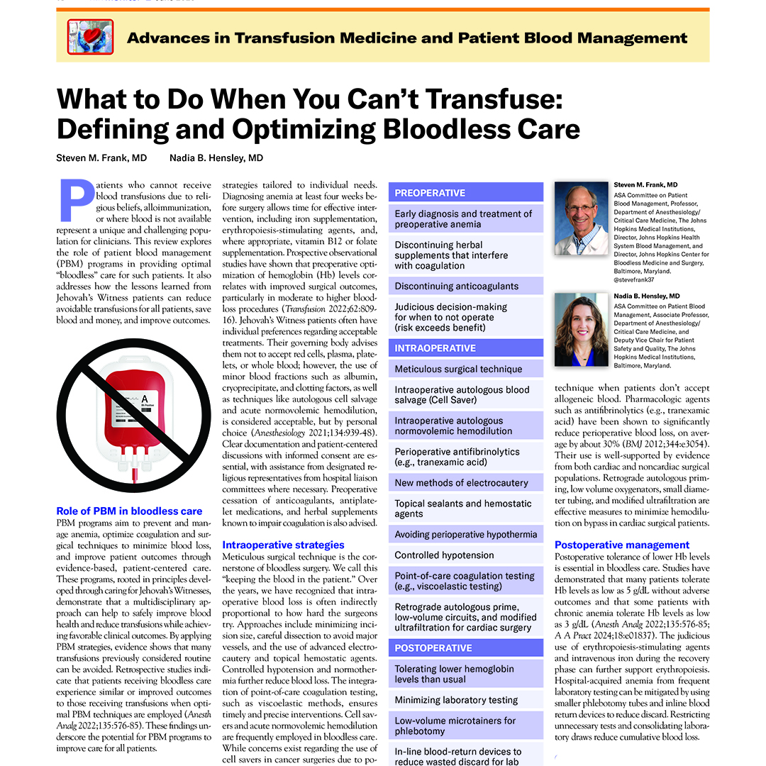 ASA Monitor (@asamonitor) on Twitter photo This review outlines how patient #BloodManagement programs support bloodless care and what methods are most useful for these patients.
ow.ly/3xb550VZtmx
<a href="/stevefrank37/">Steve Frank</a> <a href="/nadia_hensley/">Nadia Hensley</a> <a href="/ACCMeducation/">JHU ACCM Education</a> This review outlines how patient #BloodManagement programs support bloodless care and what methods are most useful for these patients.
ow.ly/3xb550VZtmx
<a href="/stevefrank37/">Steve Frank</a> <a href="/nadia_hensley/">Nadia Hensley</a> <a href="/ACCMeducation/">JHU ACCM Education</a>