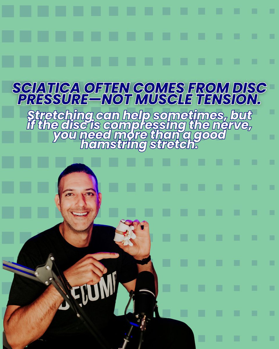JDchiro's tweet image. Been stretching that leg for weeks but the pain won’t go away?
👀 It might not be your muscle—it could be your disc.

Stretching helps some pain. But if it’s a nerve thing? You need more than a good hamstring pull.
📩 DM us to get real relief.

#SciaticaSolutions #StretchingFail…