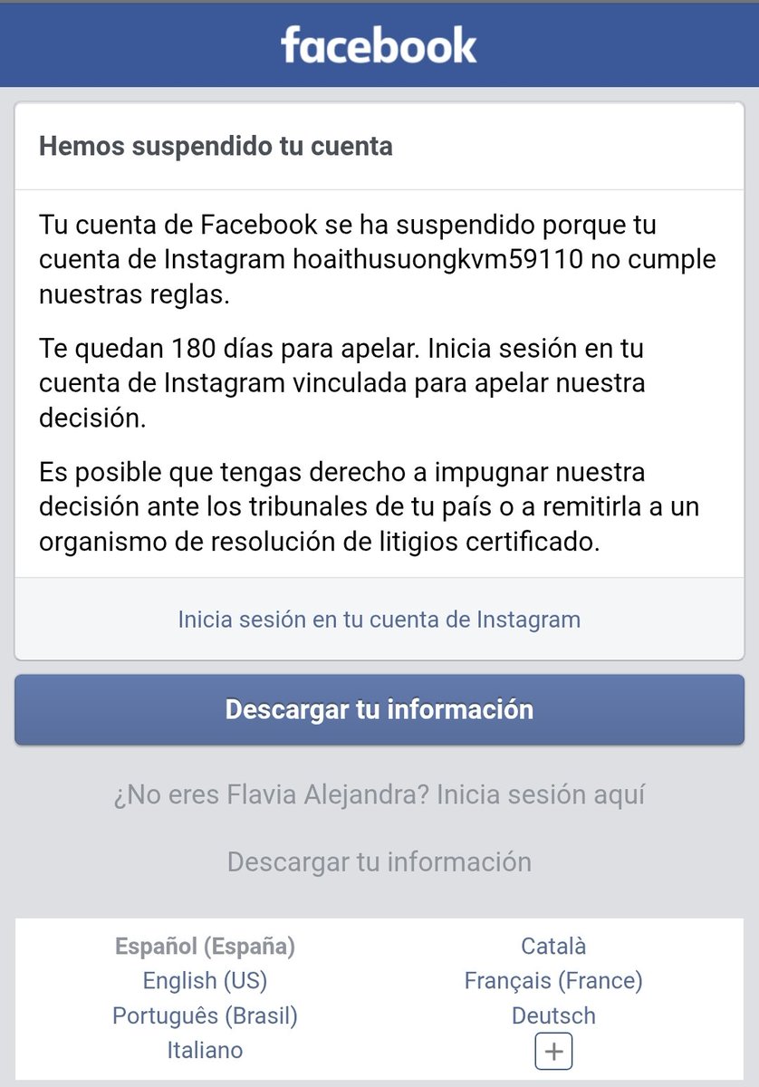 FlaviaRojo's tweet photo. Me Hackean la cuenta en FACEBOOK Y ENCIMA ME DICEN Q ME LA SUSPENDEN x180 DÍAS. NO ME DEJA APELAR Y CUANDO VEO Q ME PIDEN Q ME META A INSTAGRAM, LA CUENTA  Q "DICEN" QUE ES LA MÍA, Y Q SERÍA LA "RESPONSABLE DE LA FALTA", NO ES LA MÍA... META ESPERO SOLUCIÓN URGENTE A ESTE TEMA https://t.co/EPRYYOCXIQ