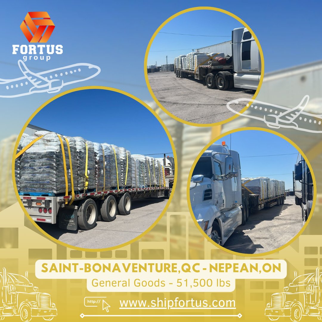 ionioxa's tweet image. 🚛📦 Another day, another smooth delivery on the road!

From Saint-Bonaventure, QC ➡️ Nepean, ON, we successfully moved 51,500 lbs of General Goods with precision and care.

Happy [insert day of the week]! 🌞
#FortusGroup #LogisticsCanada #FreightDelivery #SupplyChainSuccess