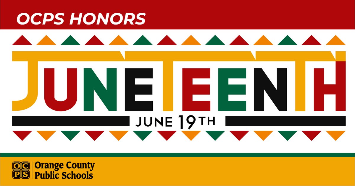Today, OCPS honors Juneteenth. 

President Lincoln issued the Emancipation Proclamation in 1863, but it took until June 19, 1865, for the news to reach enslaved African Americans in Texas. Juneteenth is the oldest nationally celebrated commemoration of the ending of slavery.