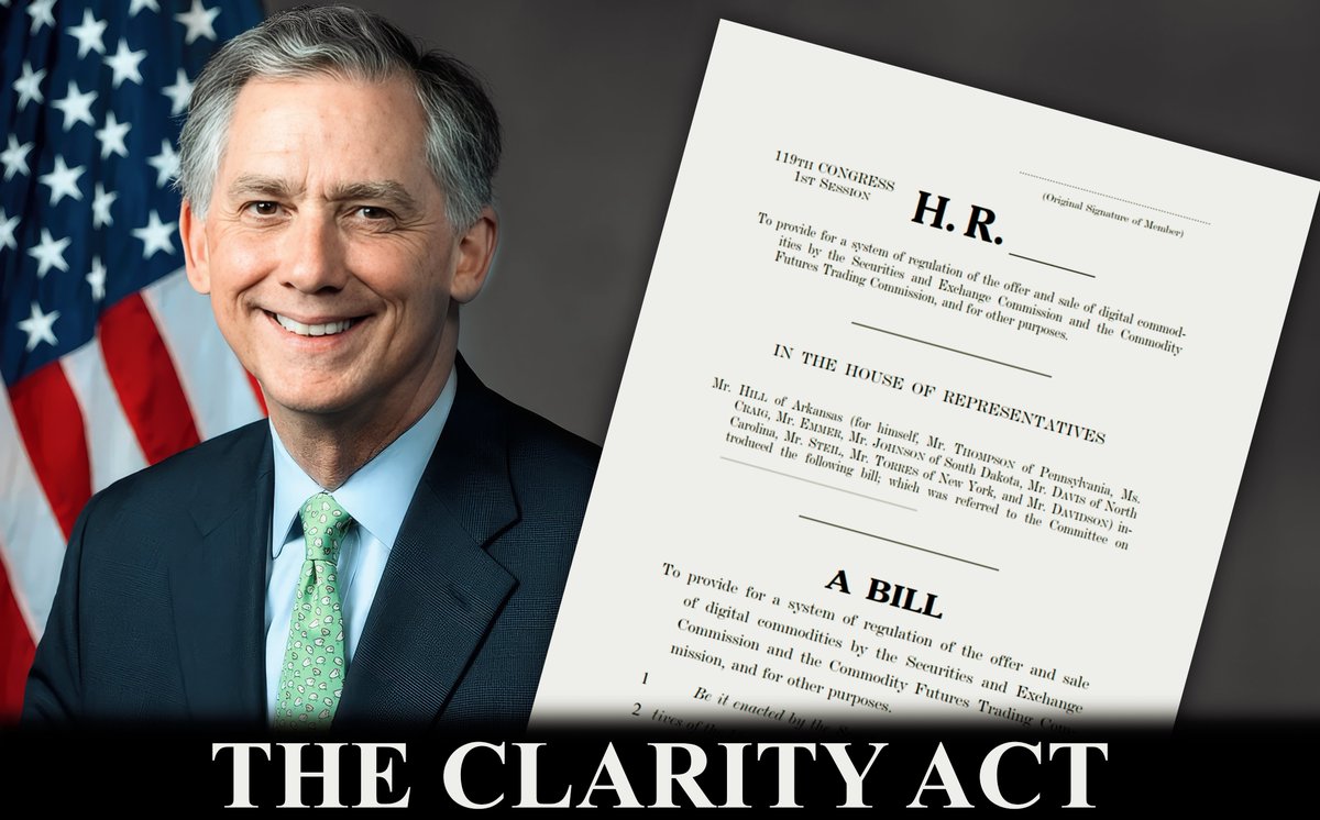 realMaxAvery's tweet image. ICYMI: The CLARITY Act has been introduced to finally establish clear rules for crypto

@RepFrenchHill of Arkansas is leading the charge on what could be the most important crypto legislation we've ever seen in this country. He's joined by a bipartisan group of co-sponsors…