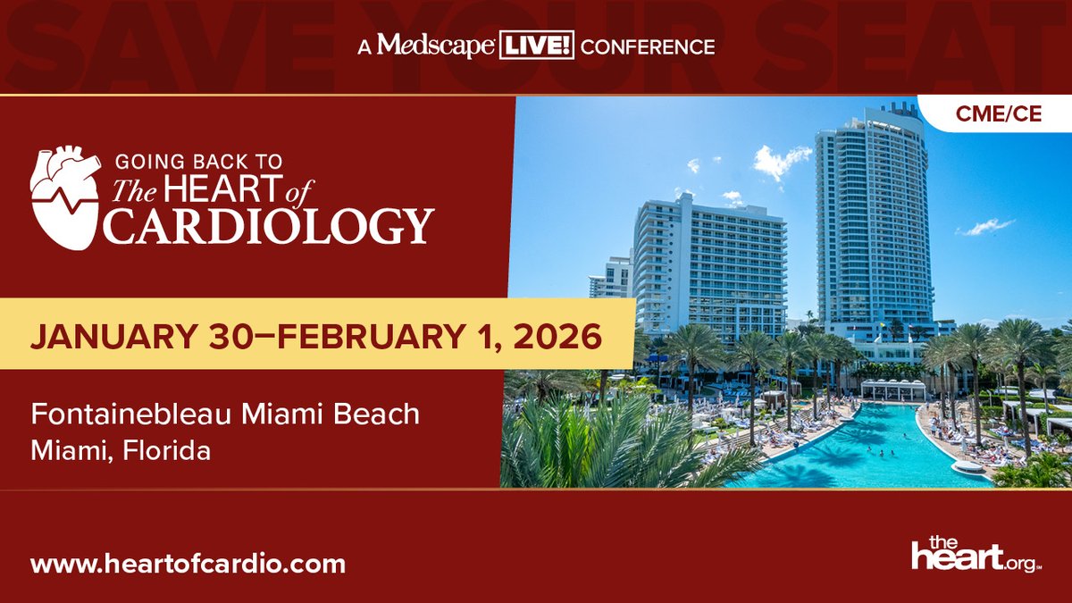 🔋 Recharge your CME and refuel your clinical skills! Join us in Miami for #HeartofCardio 2026—where cardiology innovation meets practical learning. 🫀 Save your spot → ms.spr.ly/6017S5Mad