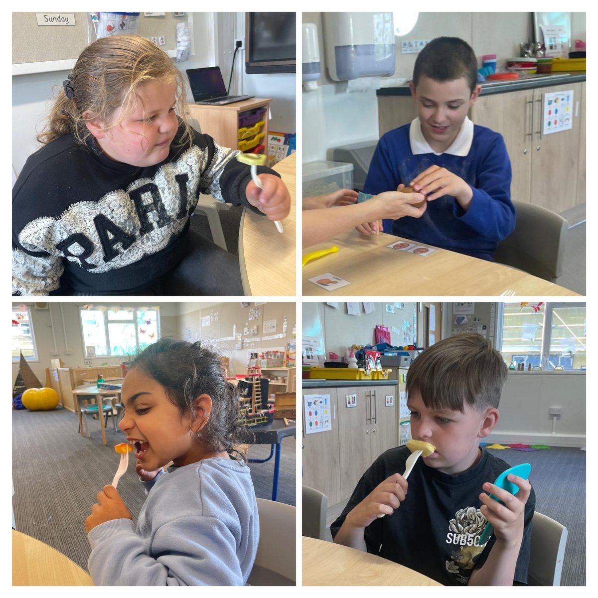 We experimented with different tastes today, and used our communication boards to say if we liked them or not. Pineapple and peach were popular but we were not so keen on the kiwi! 🍍🥝